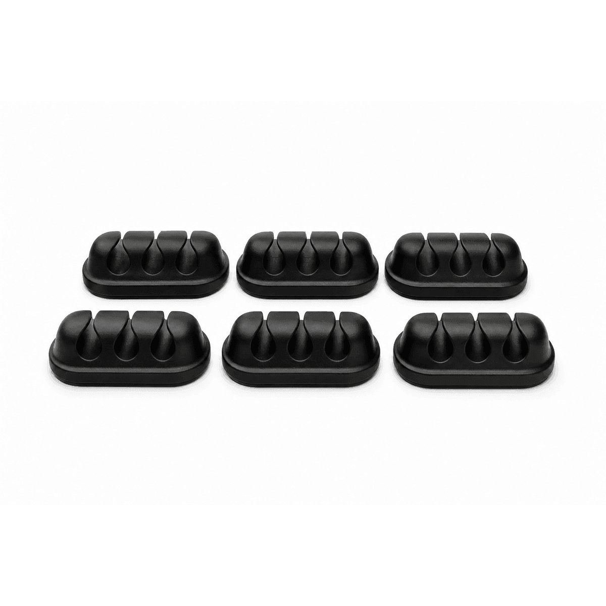 Magnetic Cable Organizer Clips, Six-Pack, Black on a white background