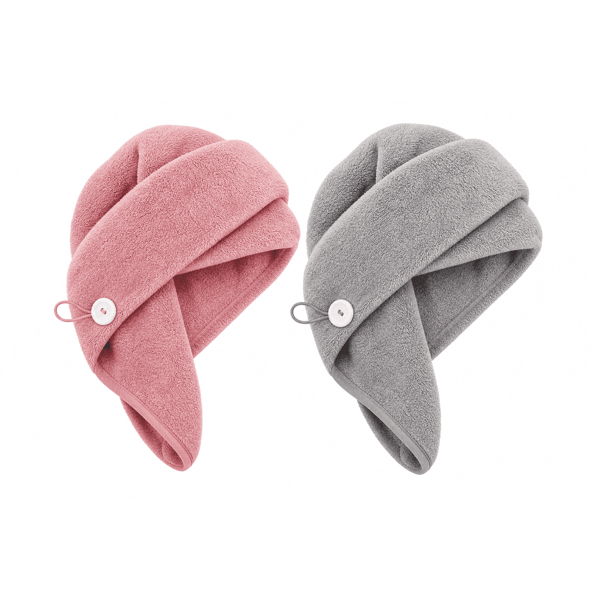 Microfiber Hair Towel Wrap, Two-Pack, Rose and Gray on a white background
